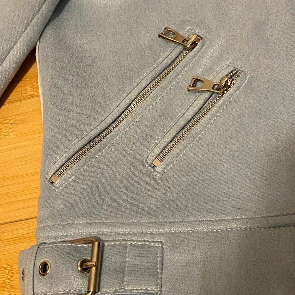 Superdown x Revolve Light Blue Faux Suede Moto Biker Jacket XS